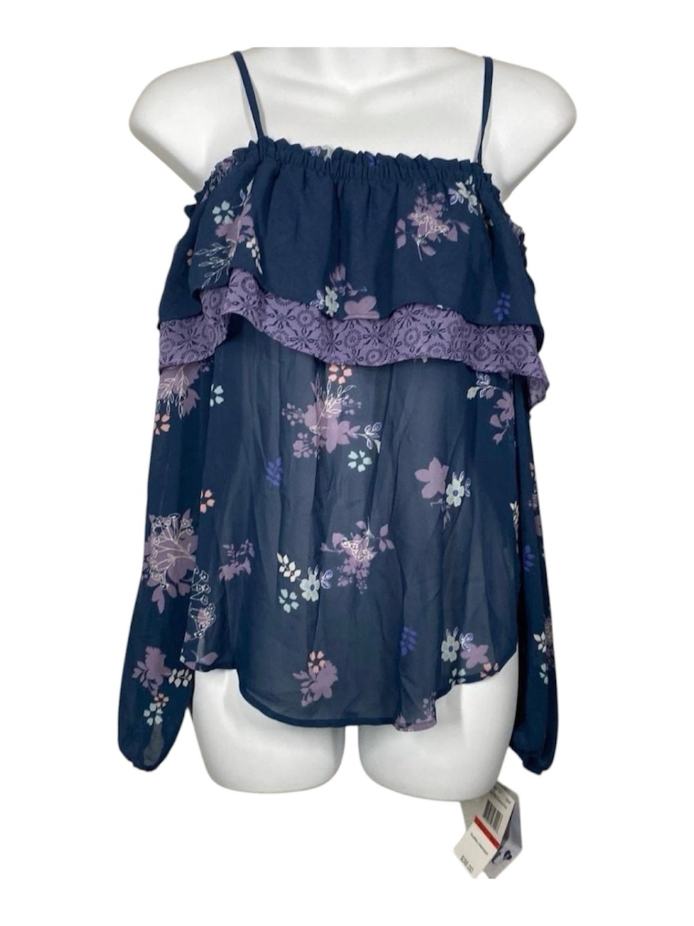 New Jolt Floral Fantasy Cold Shoulder Blouse Size XSmall Cottagecore Spring